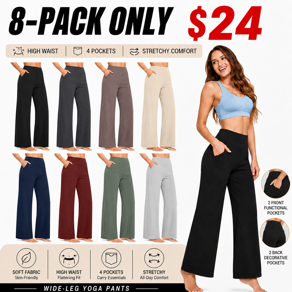 Women's High-Waisted Wide-Leg Yoga Pants—Soft, Stretchy, and Casual