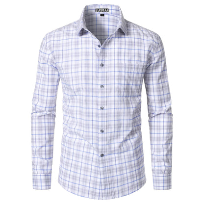 Men's Long-Sleeve Plaid Dress Shirt – Slim Fit, Classic Style