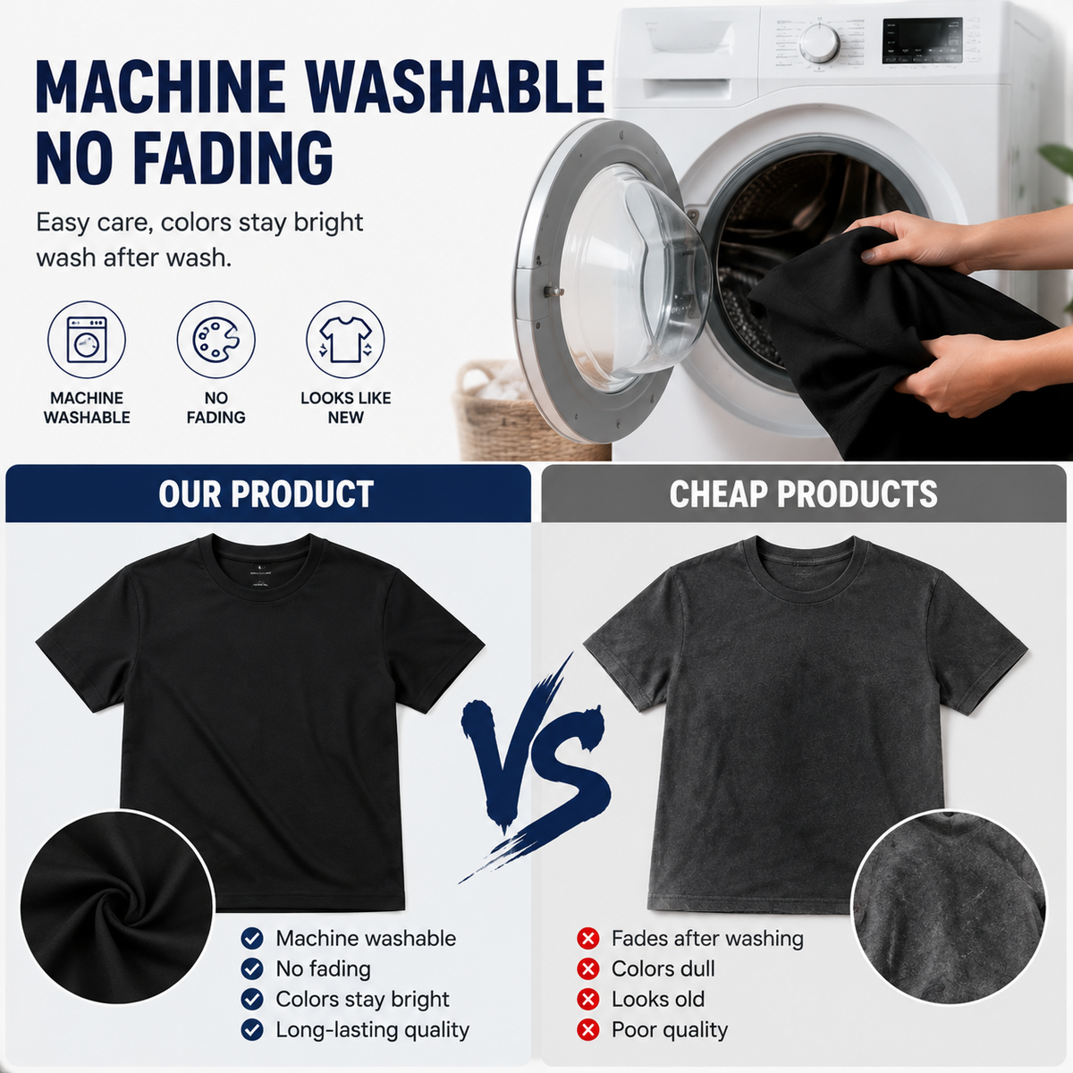 100% cotton T-shirt, black and white mix
