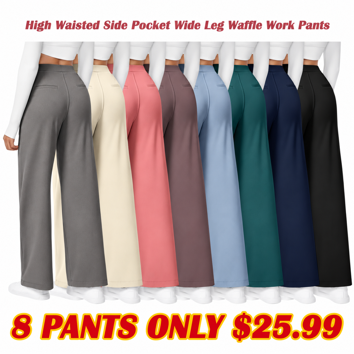 [LAST DAY SALE]High Waisted Stretch Pocket Straight Leg Work Pants