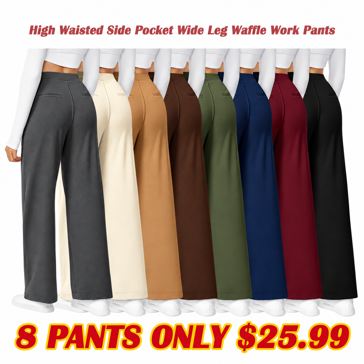[LAST DAY SALE]High Waisted Stretch Pocket Straight Leg Work Pants
