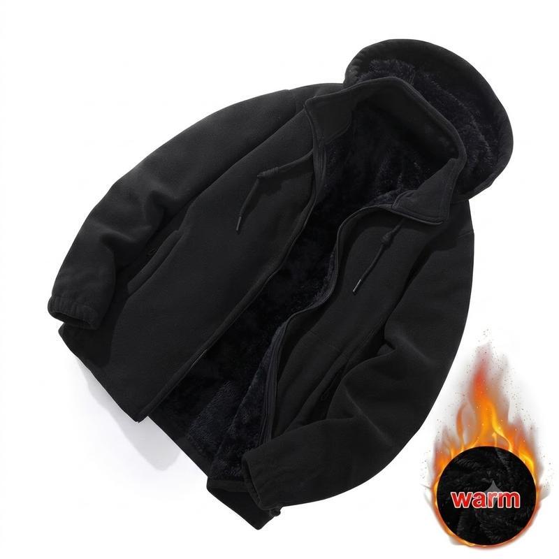 Women's fleece cardigan with a detachable hood.