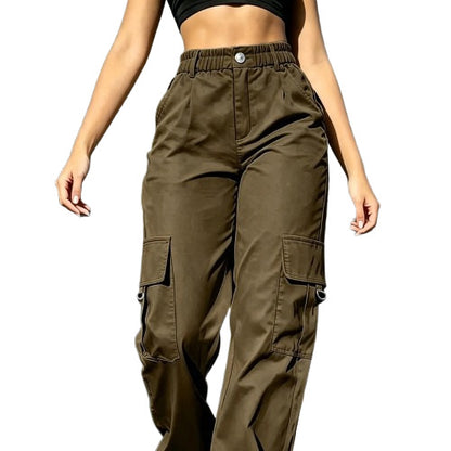 Stylish high-waisted multi-pocket cargo pants,