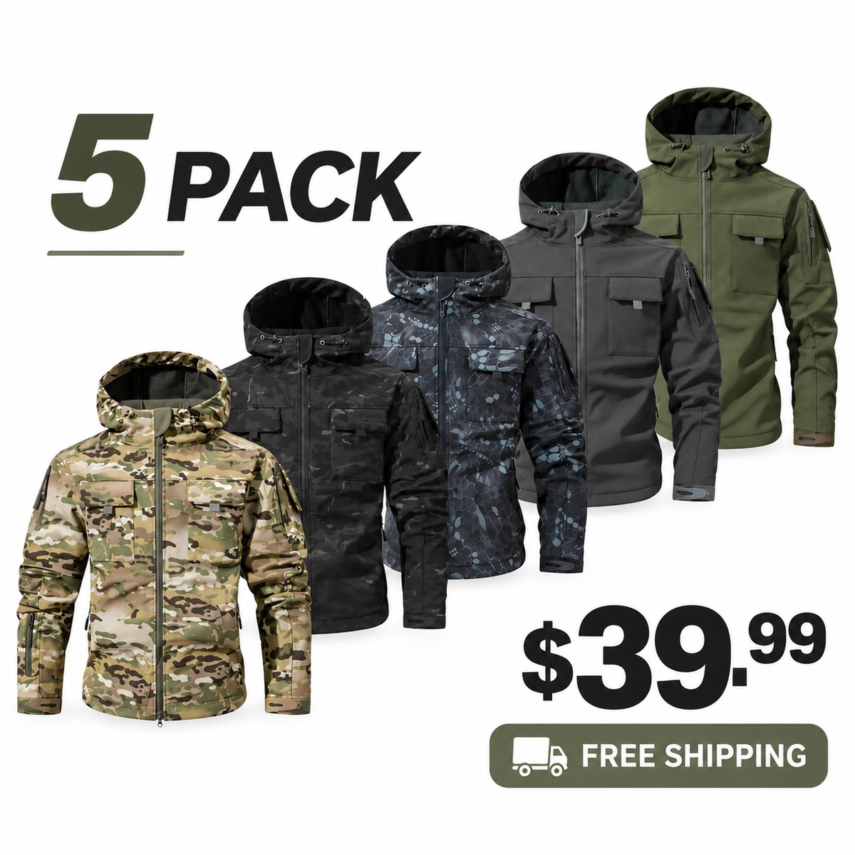 Men's Waterproof Fleece-Lined Hooded Jacket—9 multi-functional pockets;