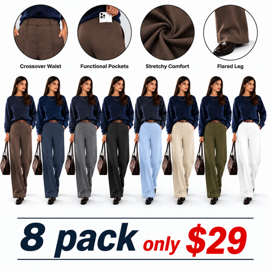 Women's stretch high-waisted straight-leg casual work pants