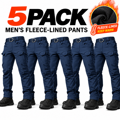 Men's fleece lined tactical cargo pants, windproof warm multi-pocket work pants, 320g fabric.
