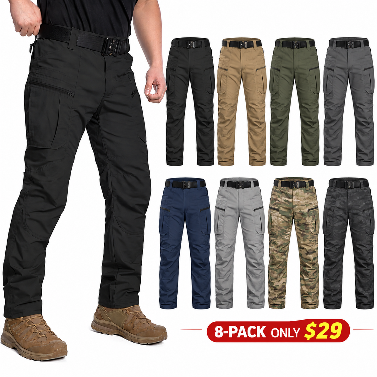 Ripstop Water Resistant Cargo Tactical Pants Lightweight Breathable EDC Outdoor Hiking Work Pants 8 Pockets