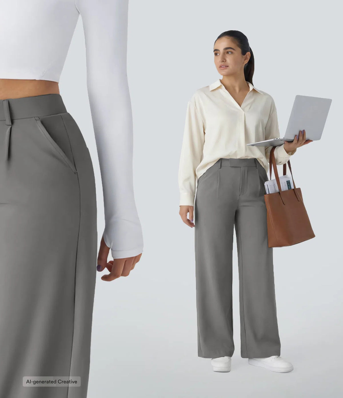 High Waisted Pocket Straight Leg Work Pants