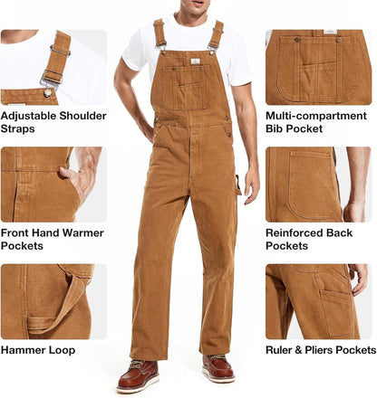 🔥Men's Denim Bib Overalls,  Workwear with Adjustable Straps and Convenient Tool Pockets