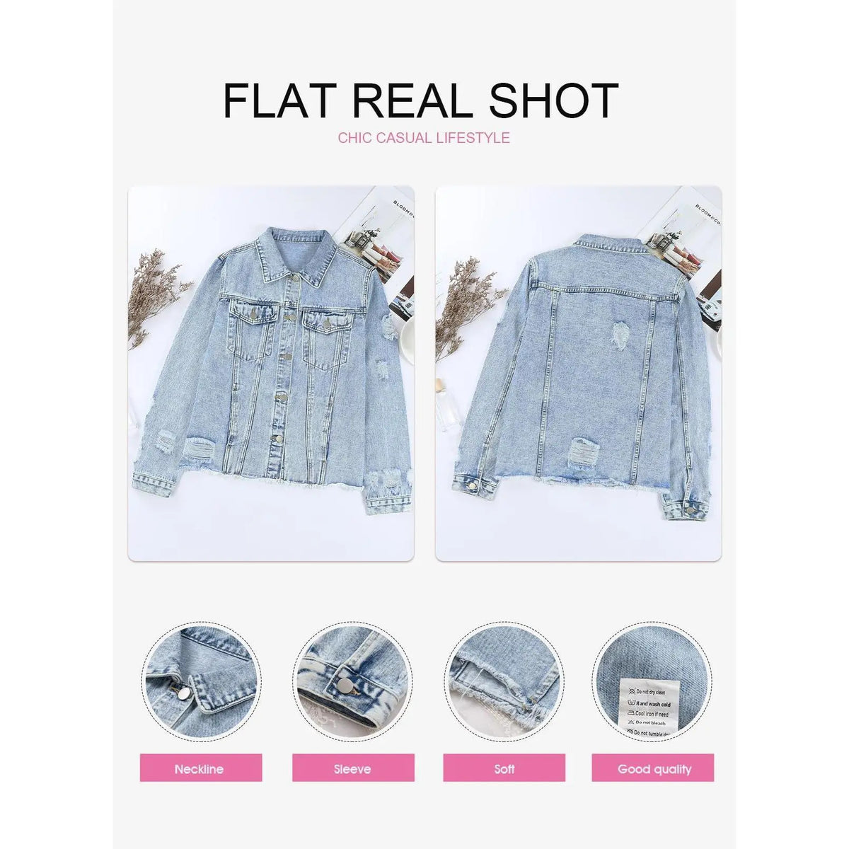 🎁Women's Distressed Washed Denim Jacket