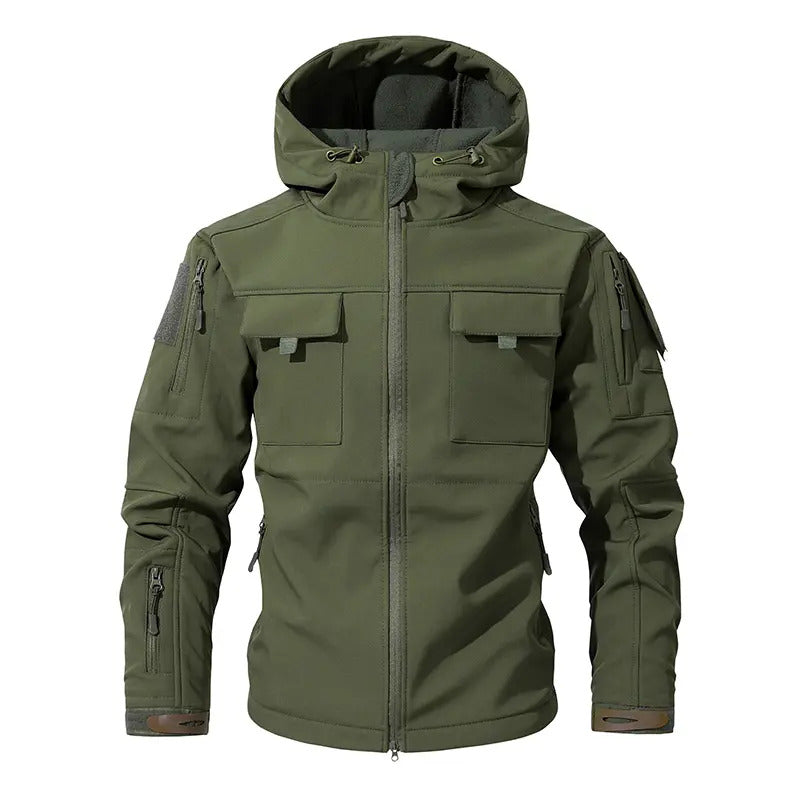Men's Waterproof Fleece-Lined Hooded Jacket—9 multi-functional pockets;