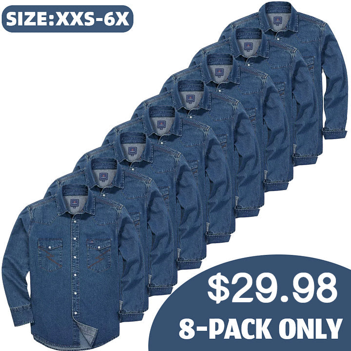 ✨Hot Sale✨Men's Long Sleeve Stone-Washed and Pre-Washed Denim Work Shirt