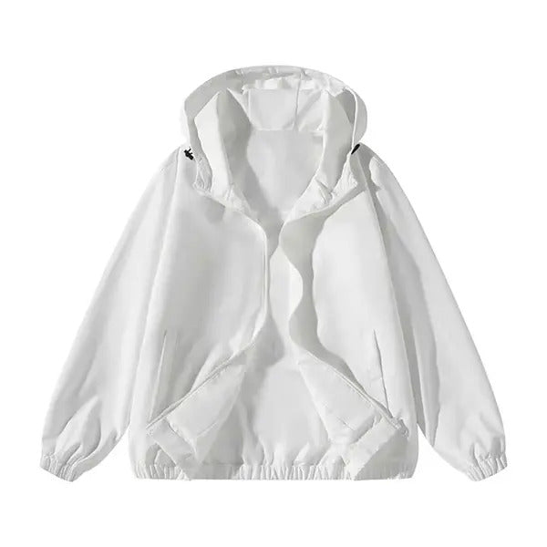 Vintage-wash hooded zip-up jacket