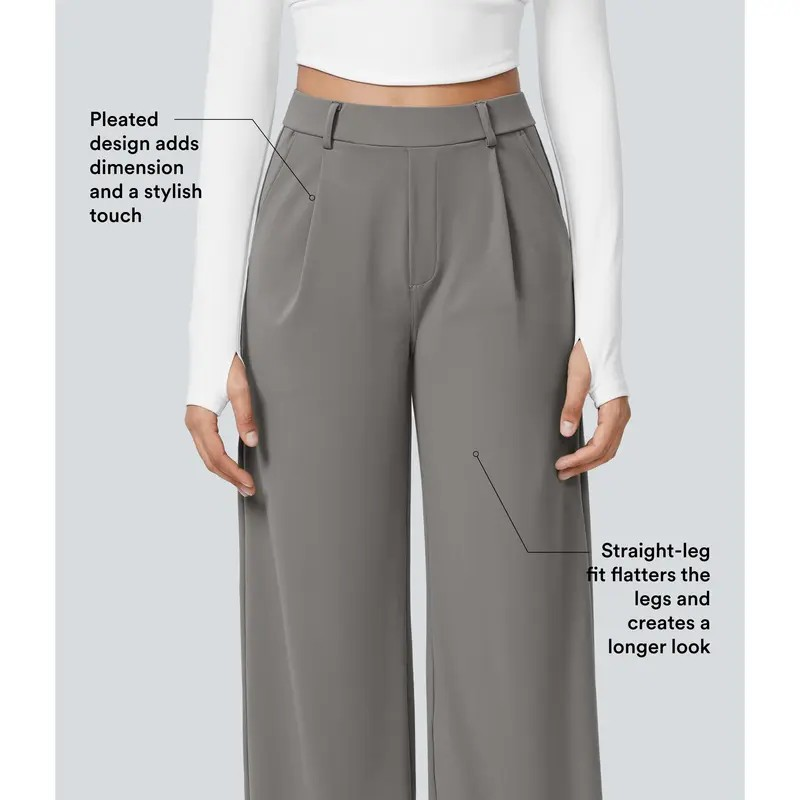 [LAST DAY SALE]High Waisted Stretch Pocket Straight Leg Work Pants