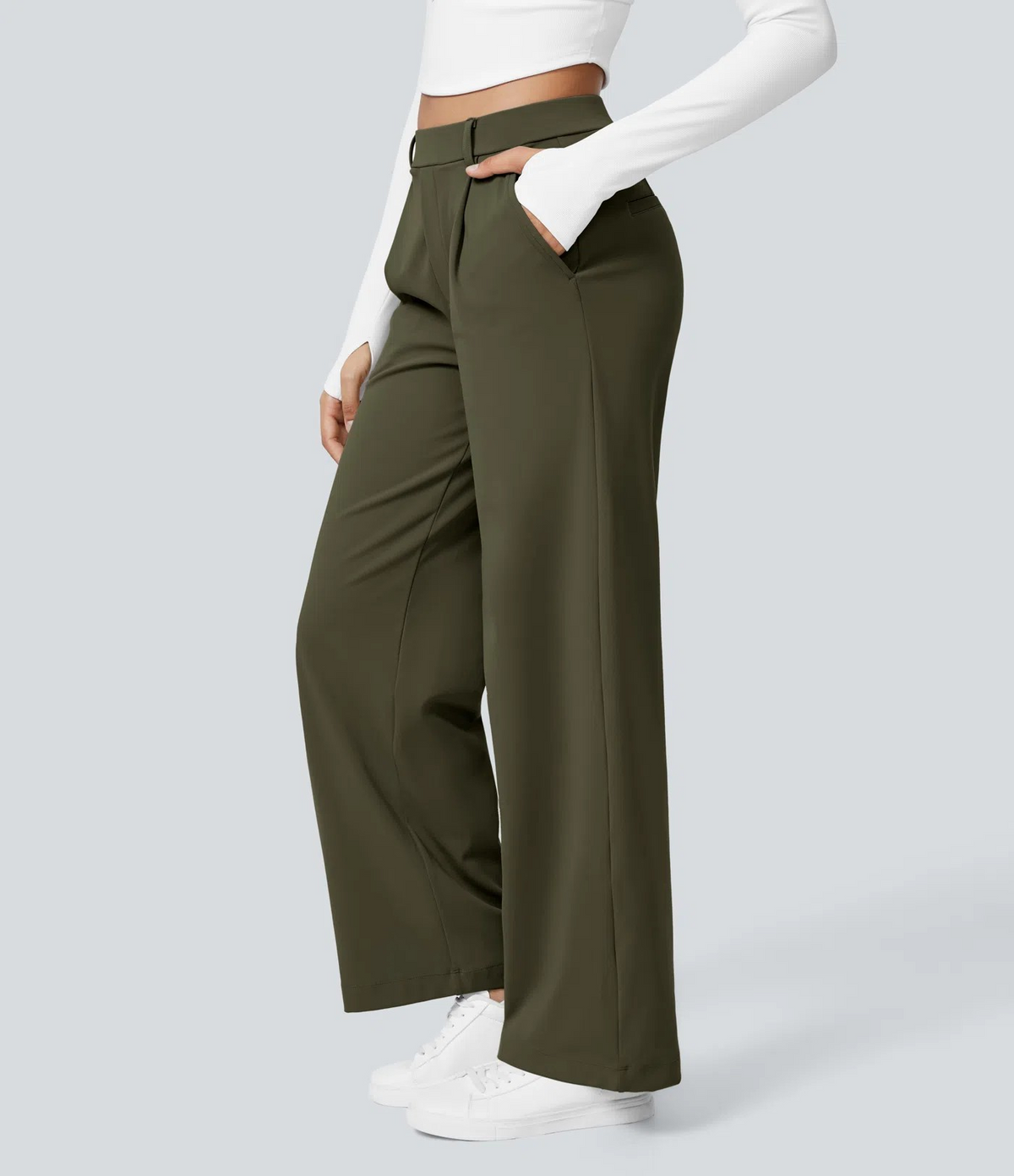 [LAST DAY SALE]High Waisted Stretch Pocket Straight Leg Work Pants