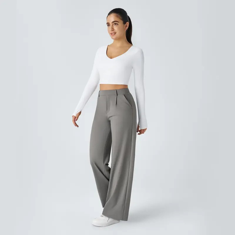 [LAST DAY SALE]High Waisted Stretch Pocket Straight Leg Work Pants
