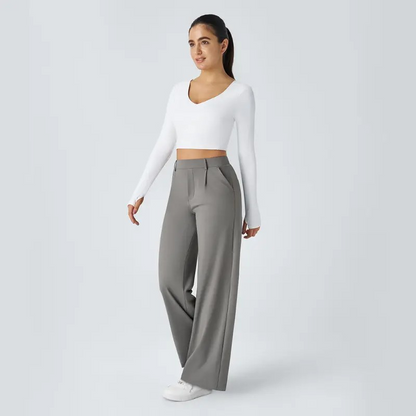 [LAST DAY SALE]High Waisted Stretch Pocket Straight Leg Work Pants